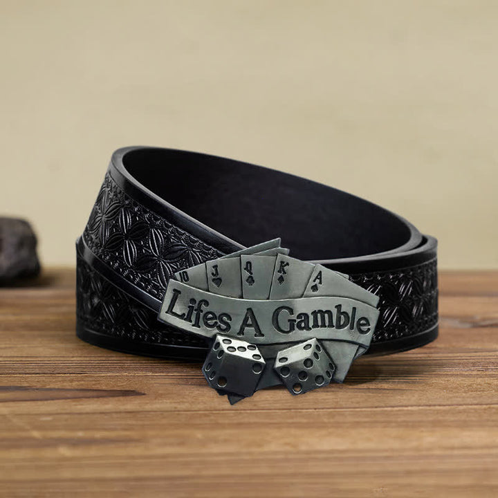 Cintura in pelle con fibbia da poker "Life's A Gamble" fai da te da uomo