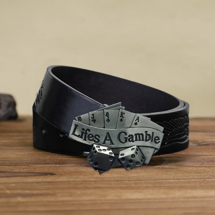 Cintura in pelle con fibbia da poker "Life's A Gamble" fai da te da uomo