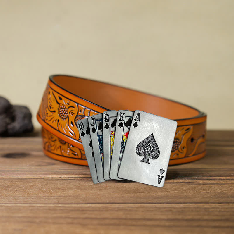 Cintura in pelle con fibbia da poker per gioco da casinò fai da te da uomo