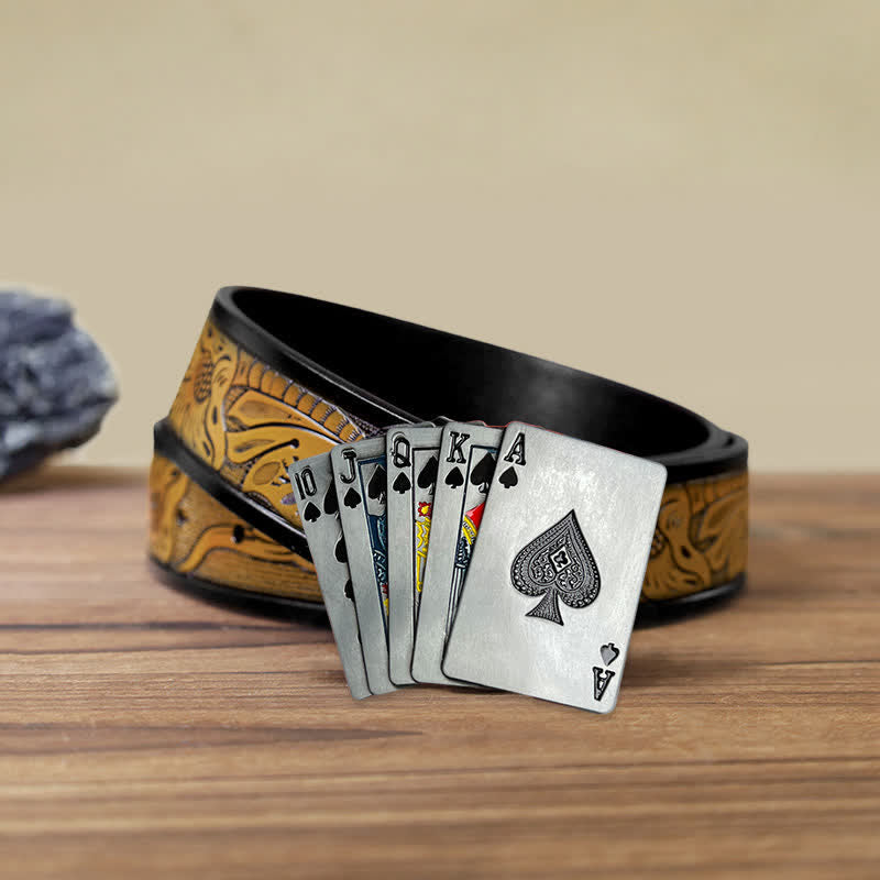 Cintura in pelle con fibbia da poker per gioco da casinò fai da te da uomo