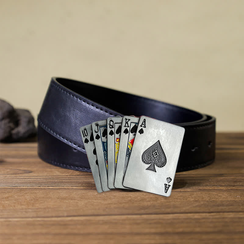 Cintura in pelle con fibbia da poker per gioco da casinò fai da te da uomo - Poker - Cintura PU nera (40) - image 3