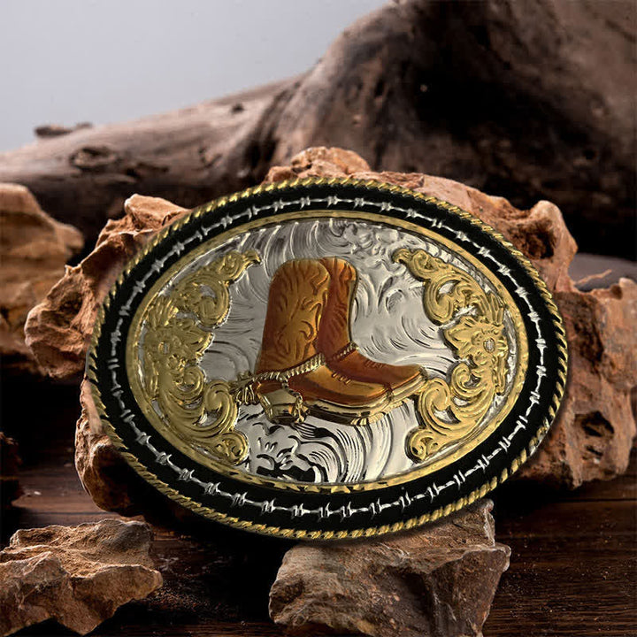 Cintura in pelle con fibbia ovale dorata da cowboy western fai da te da uomo