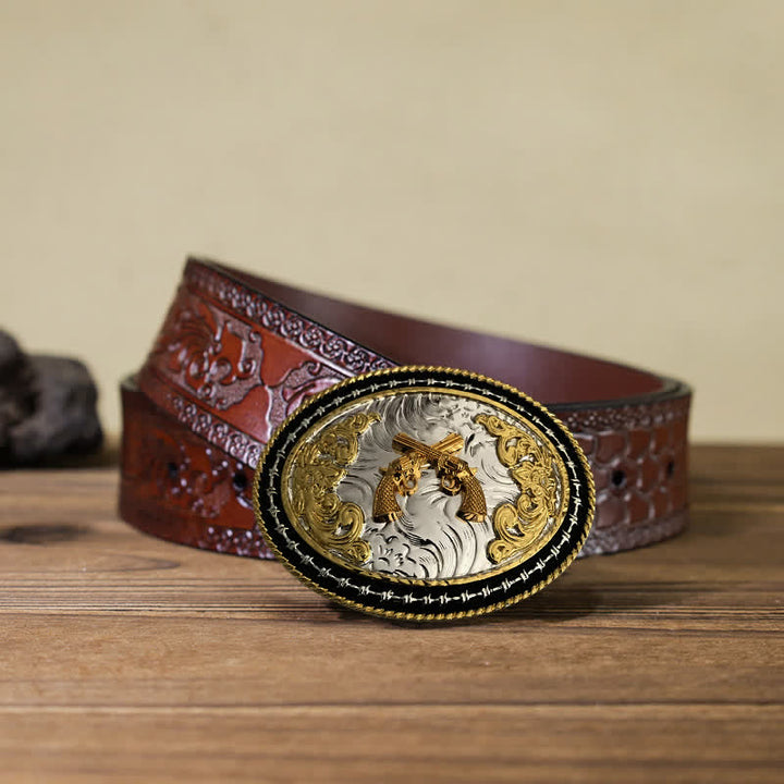 Cintura in pelle con fibbia ovale dorata da cowboy western fai da te da uomo
