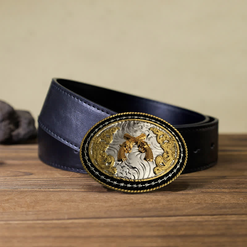 Cintura in pelle con fibbia ovale dorata da cowboy western fai da te da uomo