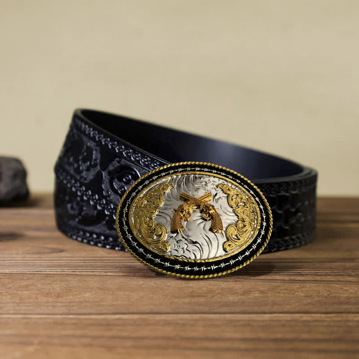 Cintura in pelle con fibbia ovale dorata da cowboy western fai da te da uomo