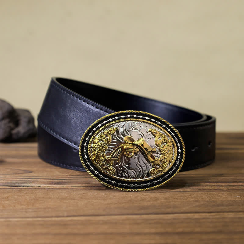 Cintura in pelle con fibbia ovale dorata da cowboy western fai da te da uomo