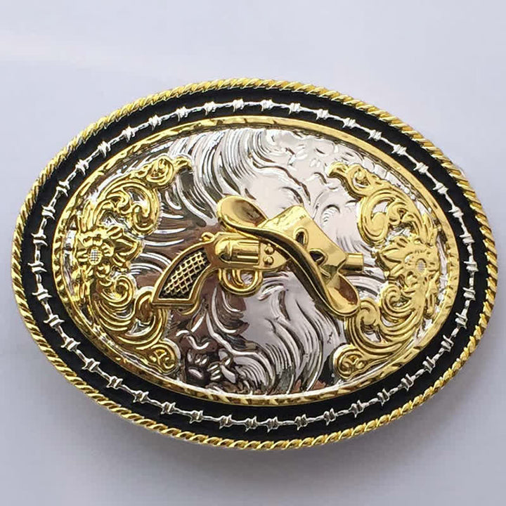 Cintura in pelle con fibbia ovale dorata da cowboy western fai da te da uomo