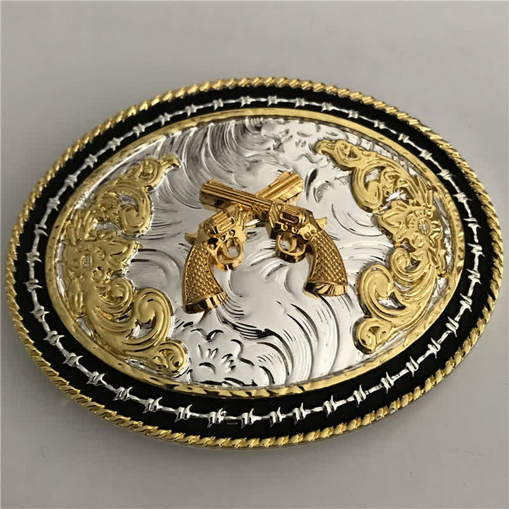 Cintura in pelle con fibbia ovale dorata da cowboy western fai da te da uomo