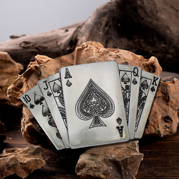 Cintura in pelle con fibbia Royal Flush da poker fai da te da uomo