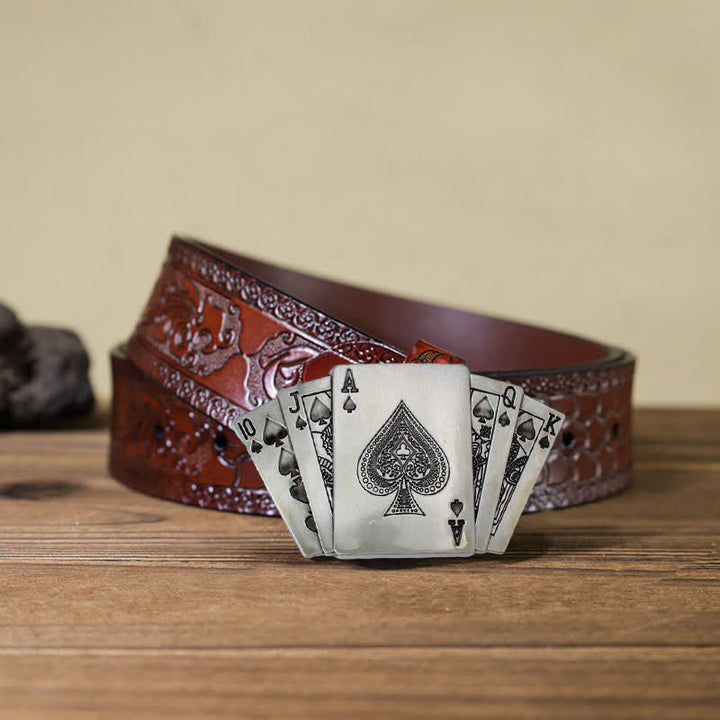 Cintura in pelle con fibbia Royal Flush da poker fai da te da uomo