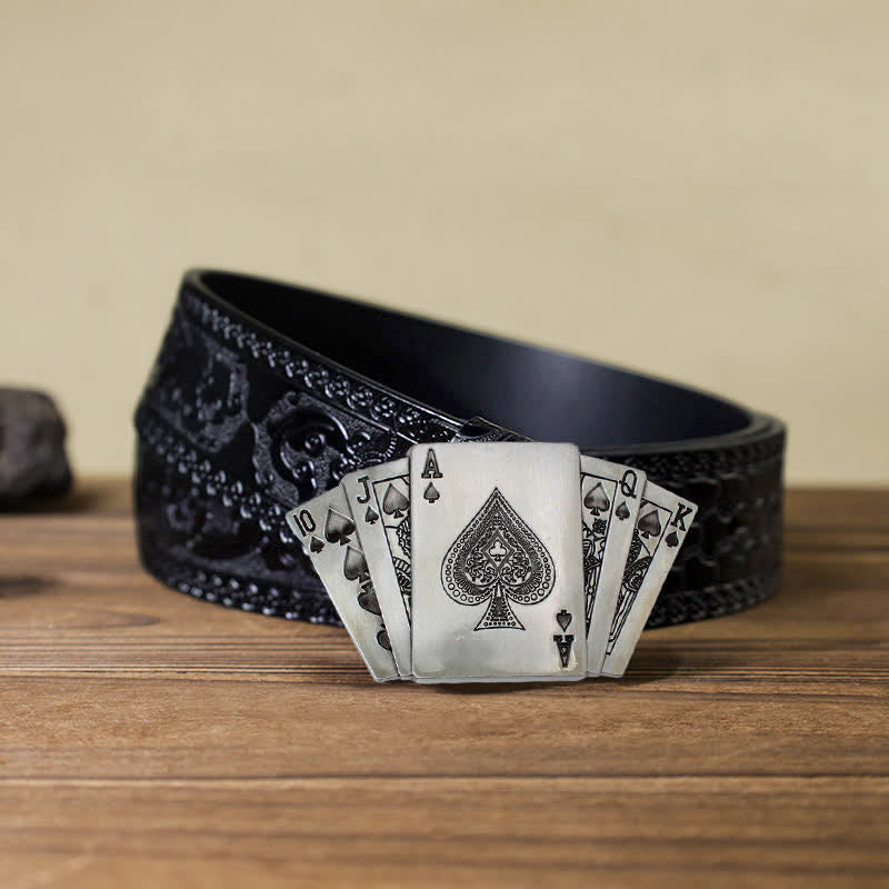 Cintura in pelle con fibbia Royal Flush da poker fai da te da uomo