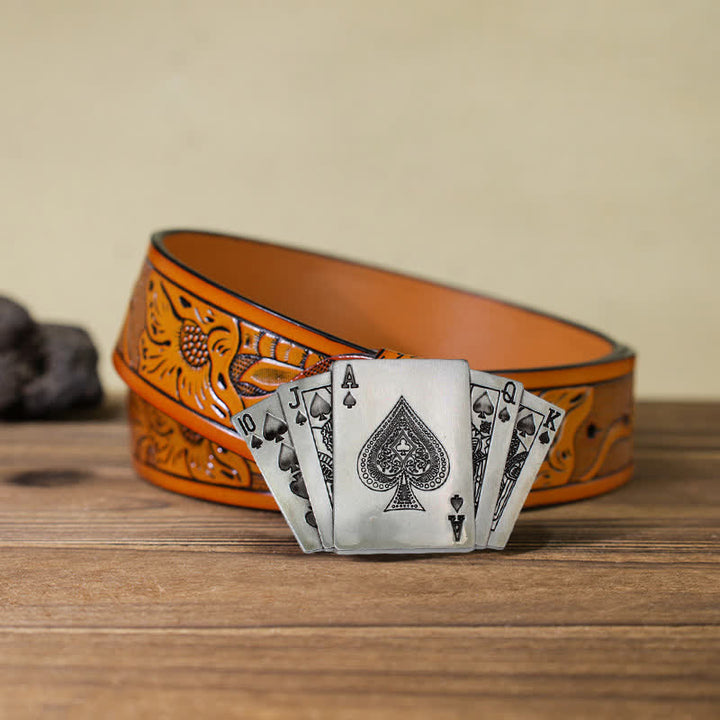 Cintura in pelle con fibbia Royal Flush da poker fai da te da uomo