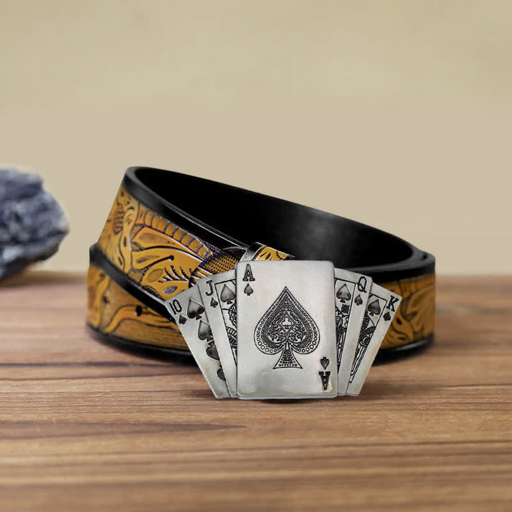 Cintura in pelle con fibbia Royal Flush da poker fai da te da uomo
