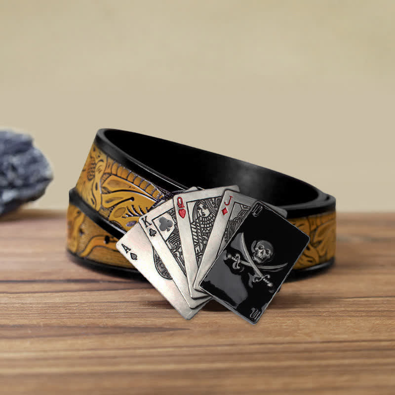 Cintura in pelle con fibbia a filo da poker con teschio pirata fai da te da uomo - Poker - Cintura marrone sabbia (40) - image 8