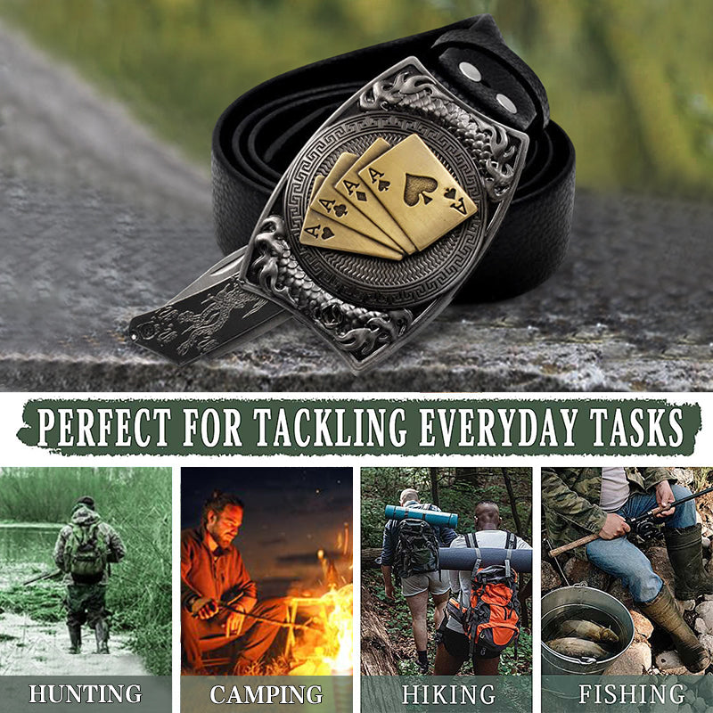 Cintura in pelle con coltello pieghevole nascosto in oro fai da te da uomo - image 4