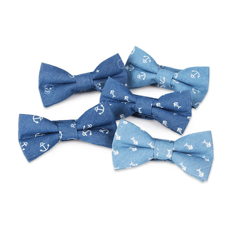 Papillon da uomo in cotone con stampa a teschio e spina di pesce blu in stile britannico - image 0