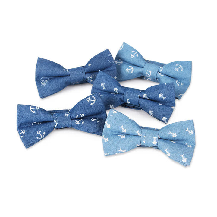 Papillon da uomo in cotone con stampa a teschio e spina di pesce blu in stile britannico - image 0