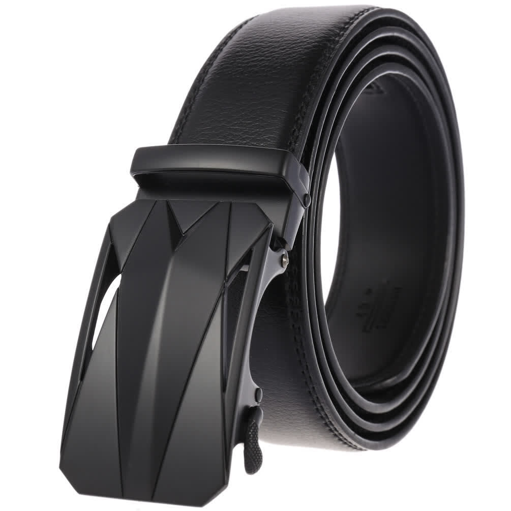 Cintura in pelle con fibbia automatica da uomo, formale, per tutti i giorni - Nero / Nero - 46 - image 12