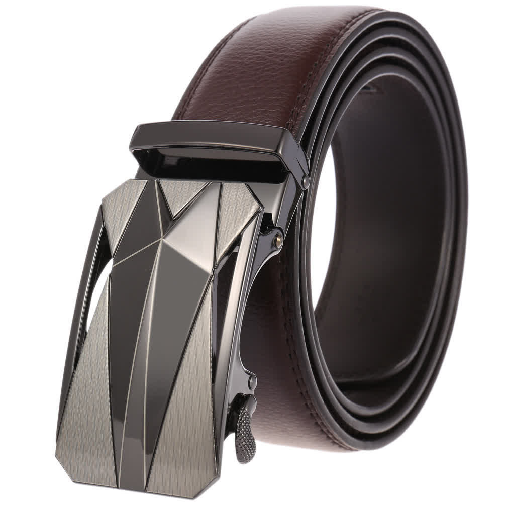 Cintura in pelle con fibbia automatica da uomo, formale, per tutti i giorni - Grigio / Marrone - 46 - image 14