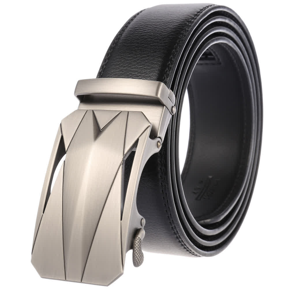 Cintura in pelle con fibbia automatica da uomo, formale, per tutti i giorni - Argento / Nero - 46 - image 3
