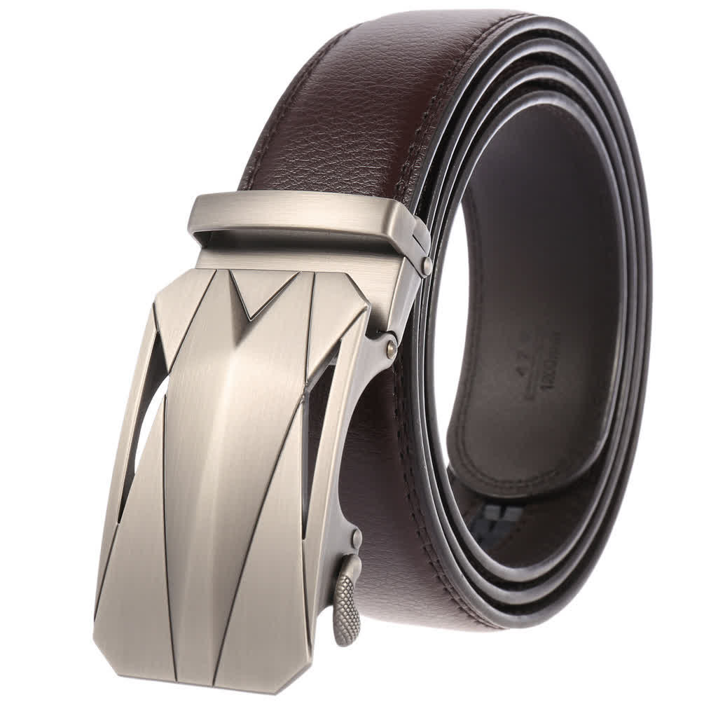 Cintura in pelle con fibbia automatica da uomo, formale, per tutti i giorni - Argento / Marrone - 46 - image 0