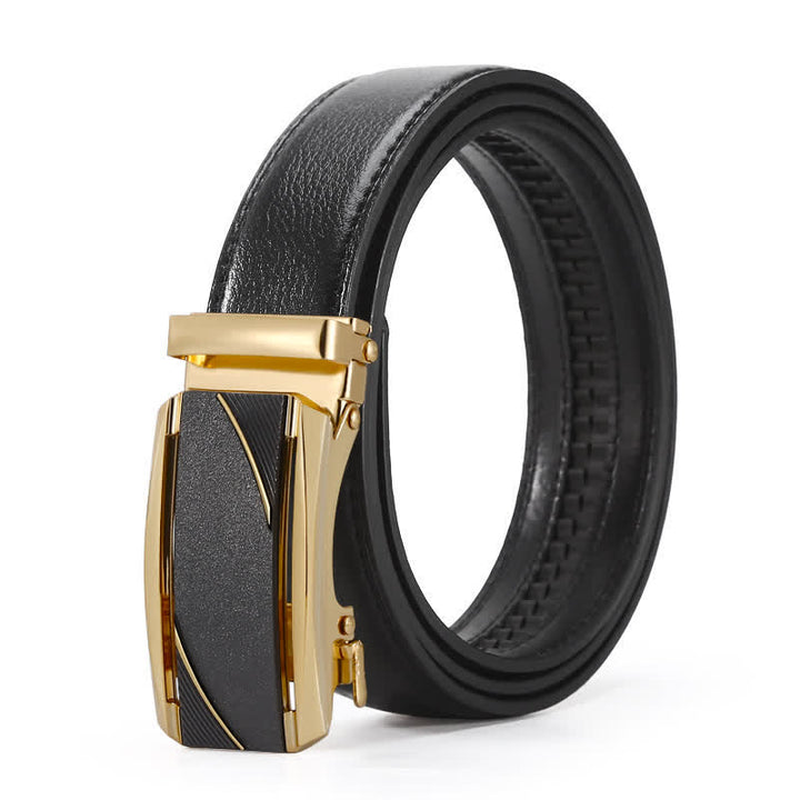 Cintura in pelle con fibbia automatica da uomo, linea nera e oro