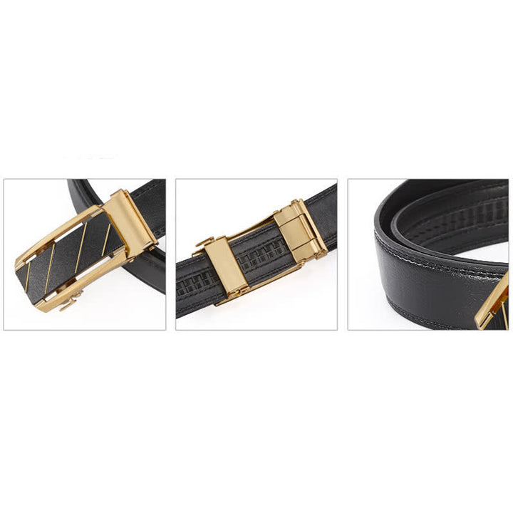 Cintura in pelle con fibbia automatica da uomo, linea nera e oro