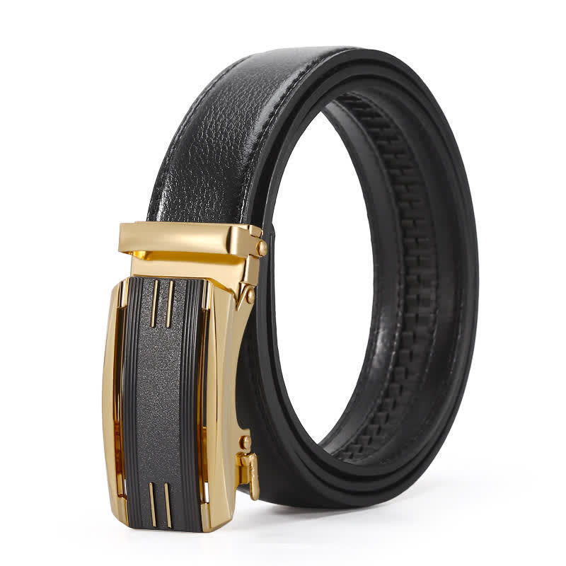 Cintura in pelle con fibbia automatica da uomo, linea nera e oro