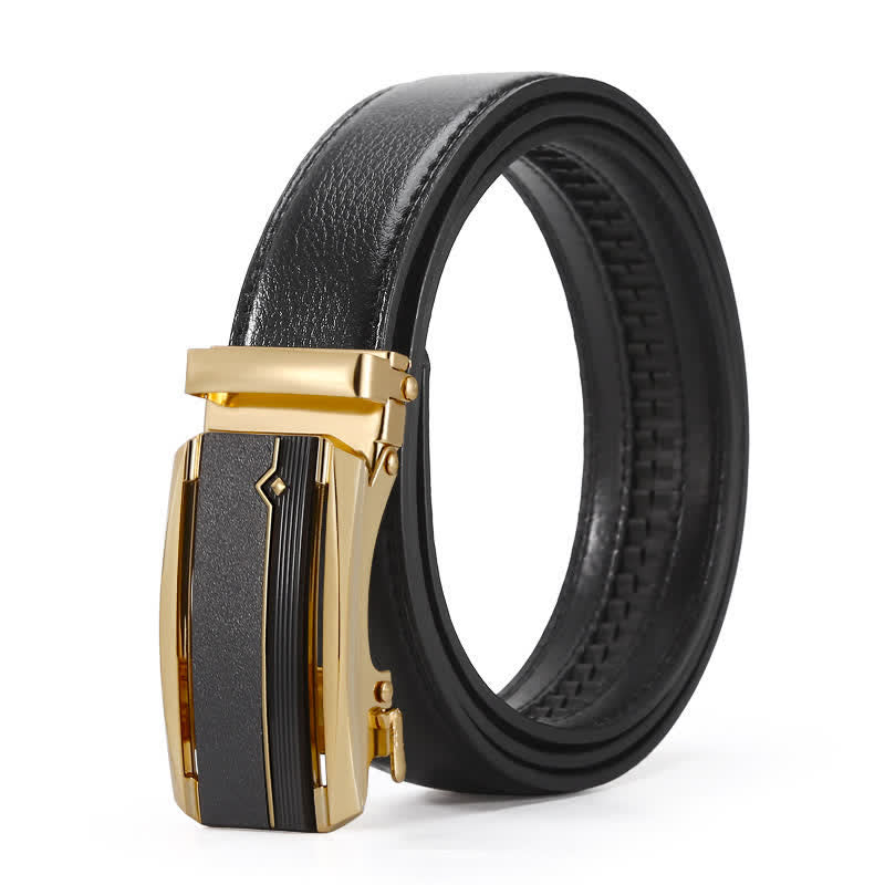 Cintura in pelle con fibbia automatica da uomo, linea nera e oro - Stile n. 3 - 42 - image 6