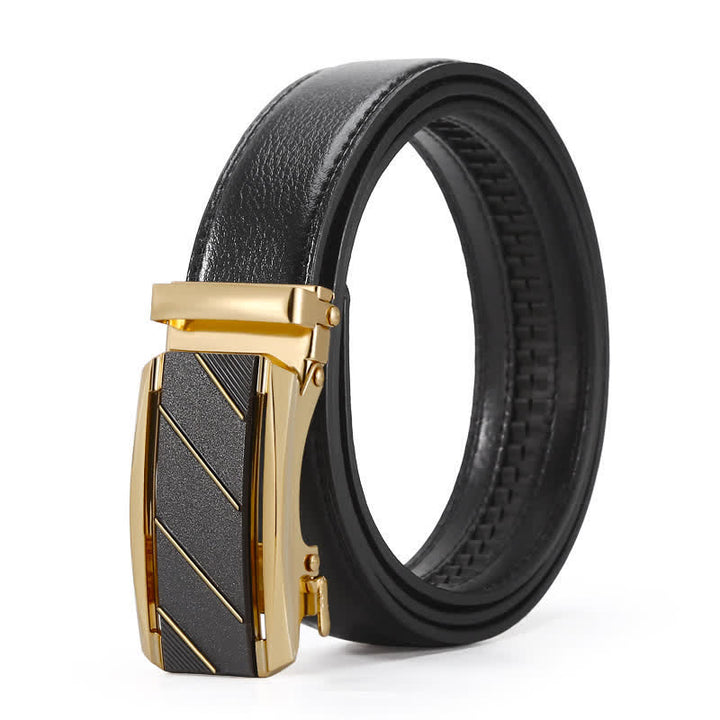 Cintura in pelle con fibbia automatica da uomo, linea nera e oro