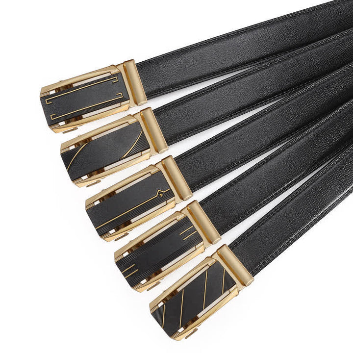 Cintura in pelle con fibbia automatica da uomo, linea nera e oro - image 1