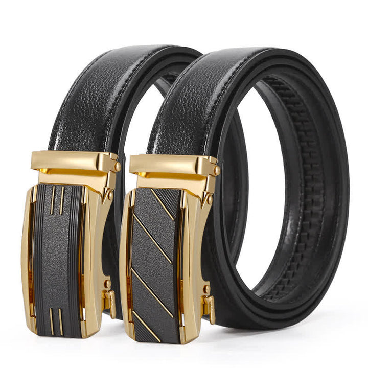 Cintura in pelle con fibbia automatica da uomo, linea nera e oro