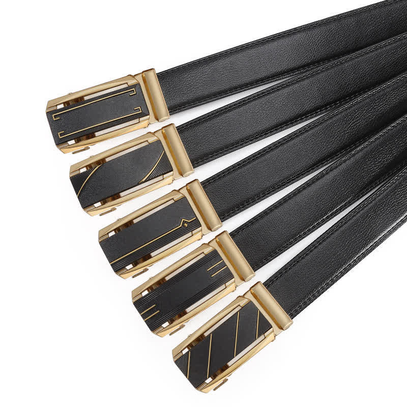 Cintura in pelle con fibbia automatica da uomo, linea nera e oro
