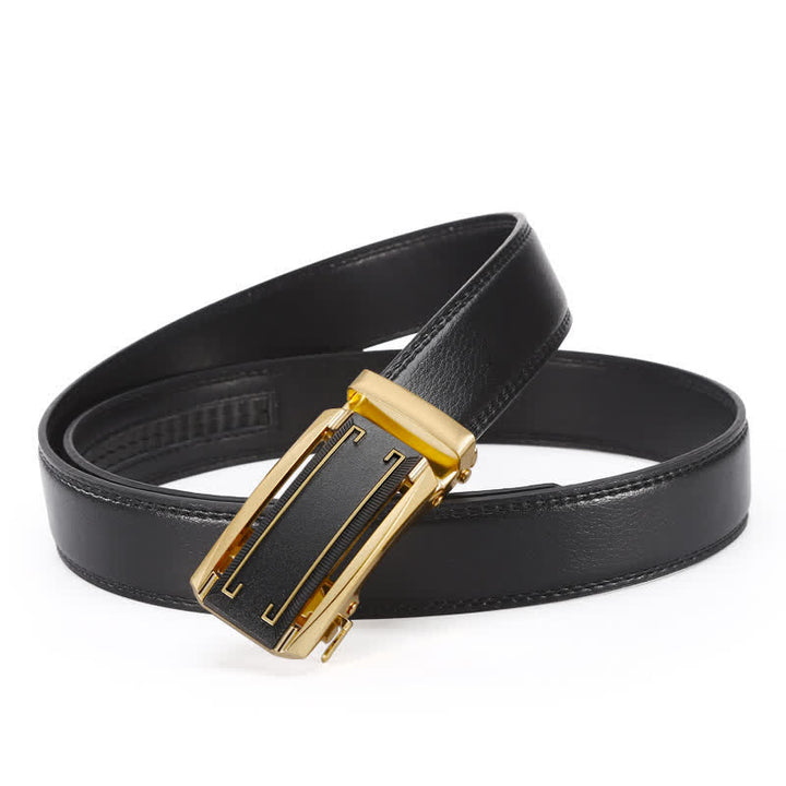 Cintura in pelle con fibbia automatica da uomo, linea nera e oro