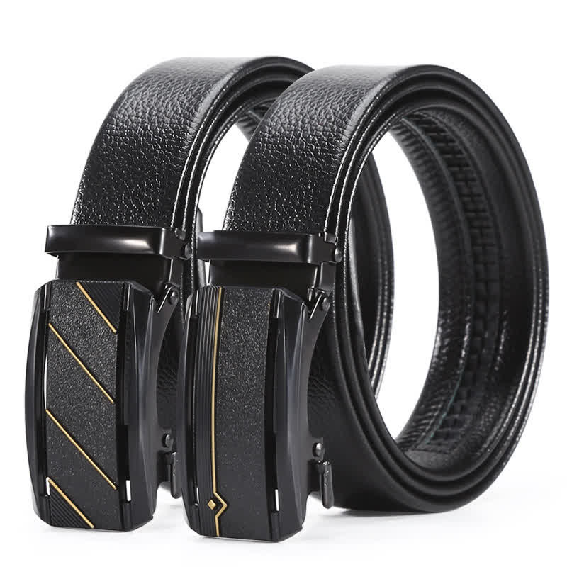 Cintura in pelle con fibbia automatica Full Black Gold Line da uomo - image 0