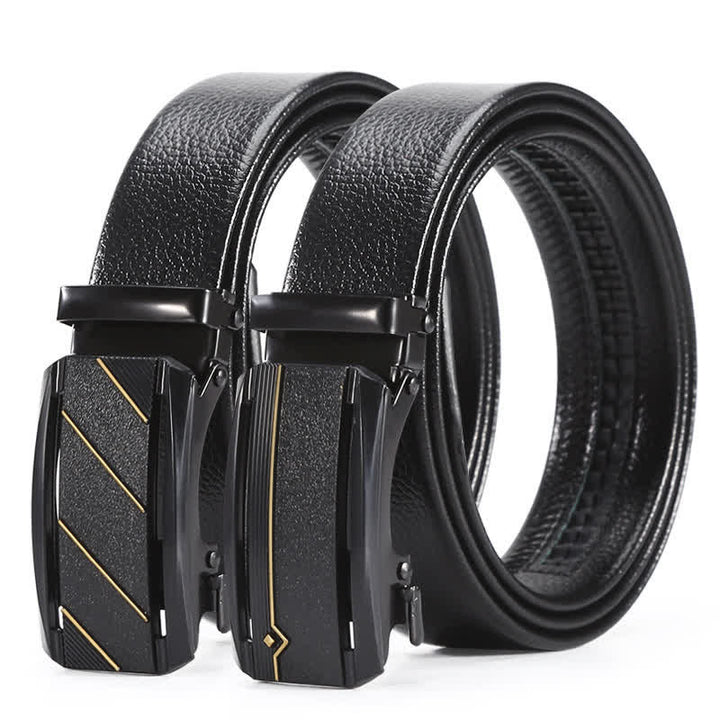 Cintura in pelle con fibbia automatica Full Black Gold Line da uomo - image 0