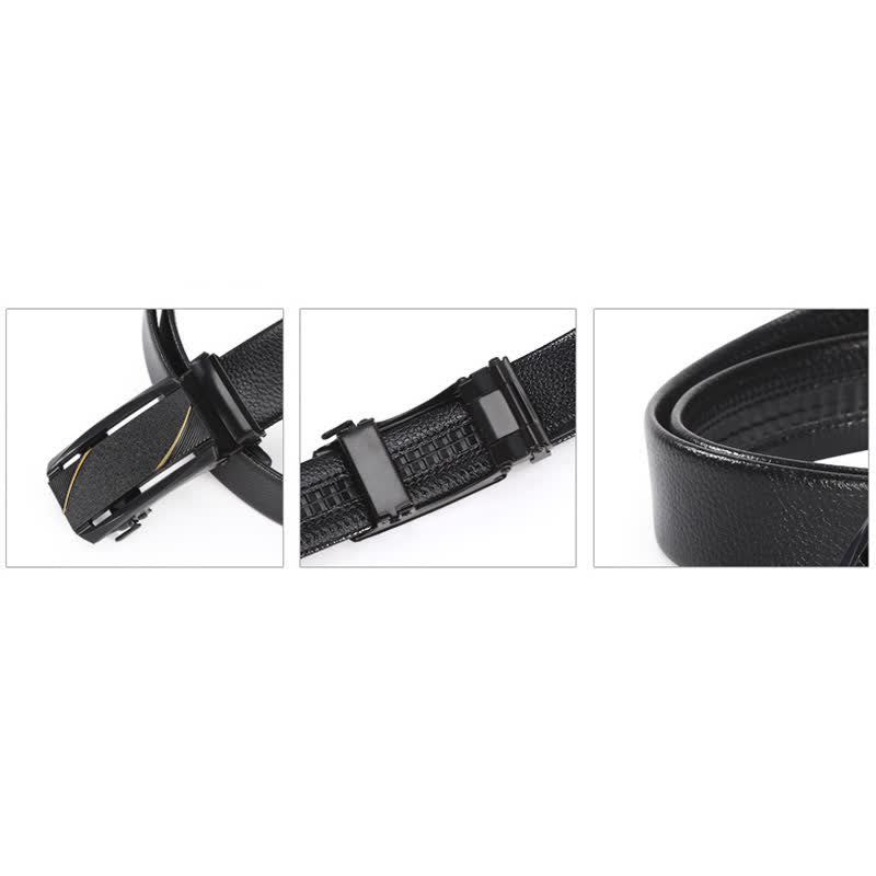 Cintura in pelle con fibbia automatica Full Black Gold Line da uomo - image 4