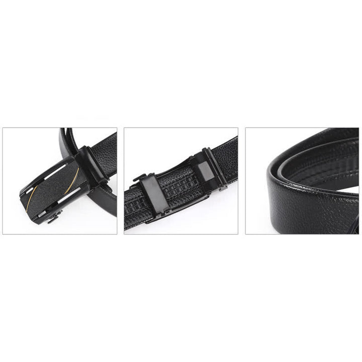 Cintura in pelle con fibbia automatica Full Black Gold Line da uomo - image 4