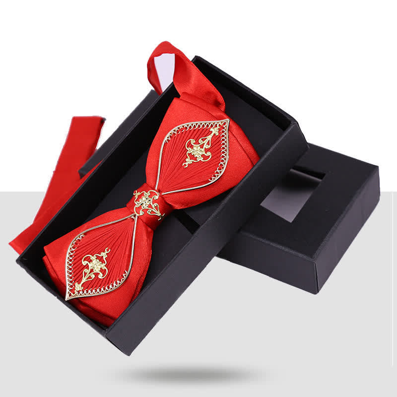 Papillon da uomo con motivo floreale dorato a forma di ramo di uccello - Rosso - image 3