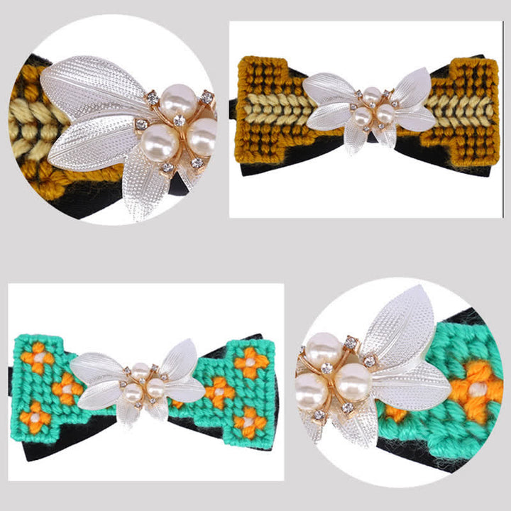 Papillon da uomo in lana intrecciata con perle e fiori di pietra