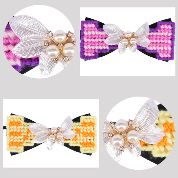 Papillon da uomo in lana intrecciata con perle e fiori di pietra