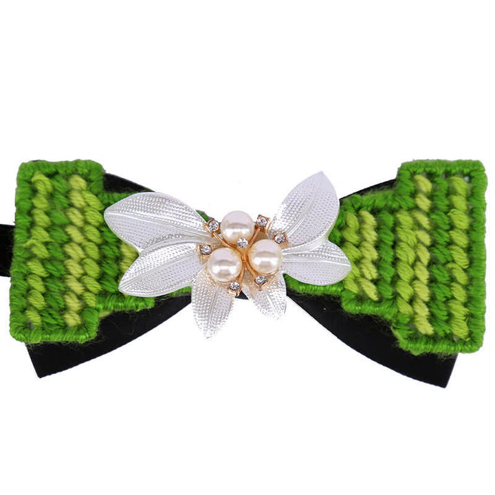 Papillon da uomo in lana intrecciata con perle e fiori di pietra - Verde - image 4