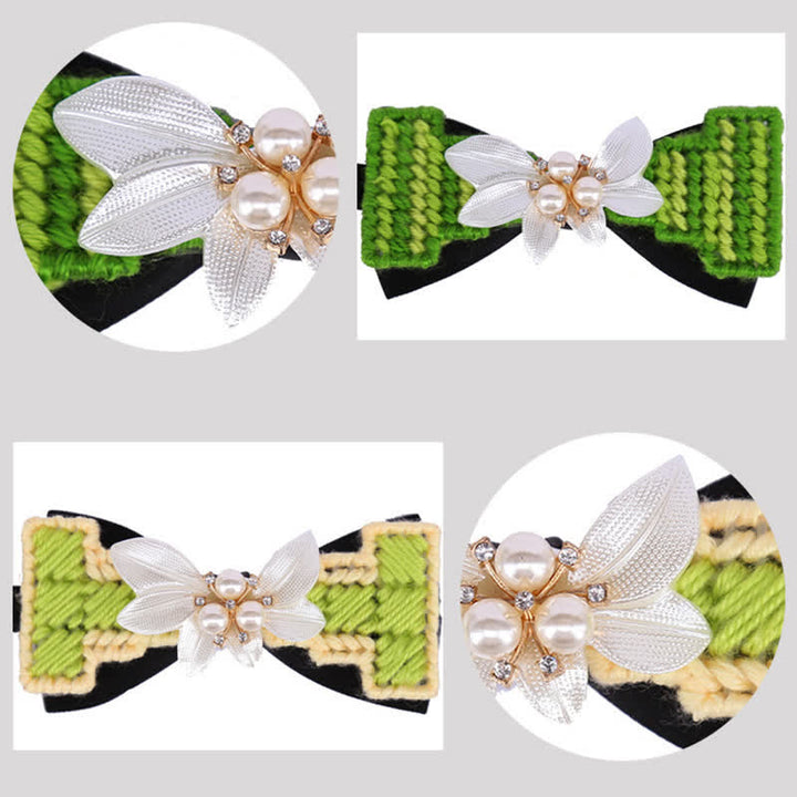 Papillon da uomo in lana intrecciata con perle e fiori di pietra