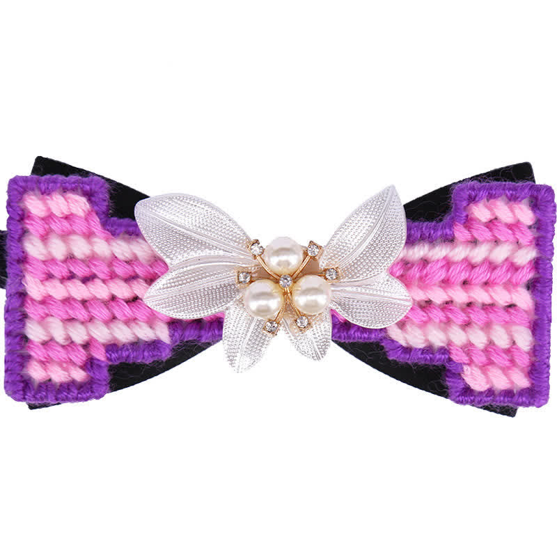 Papillon da uomo in lana intrecciata con perle e fiori di pietra - Viola - image 8