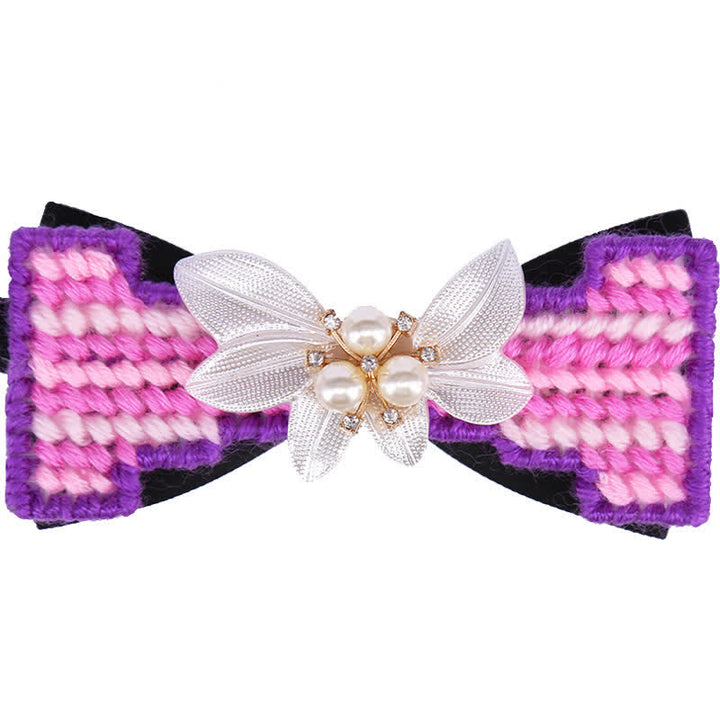 Papillon da uomo in lana intrecciata con perle e fiori di pietra - Viola - image 8