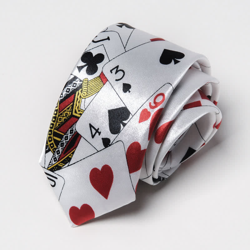 Cravatta da uomo a tema carte da gioco da poker - Bianco - image 1