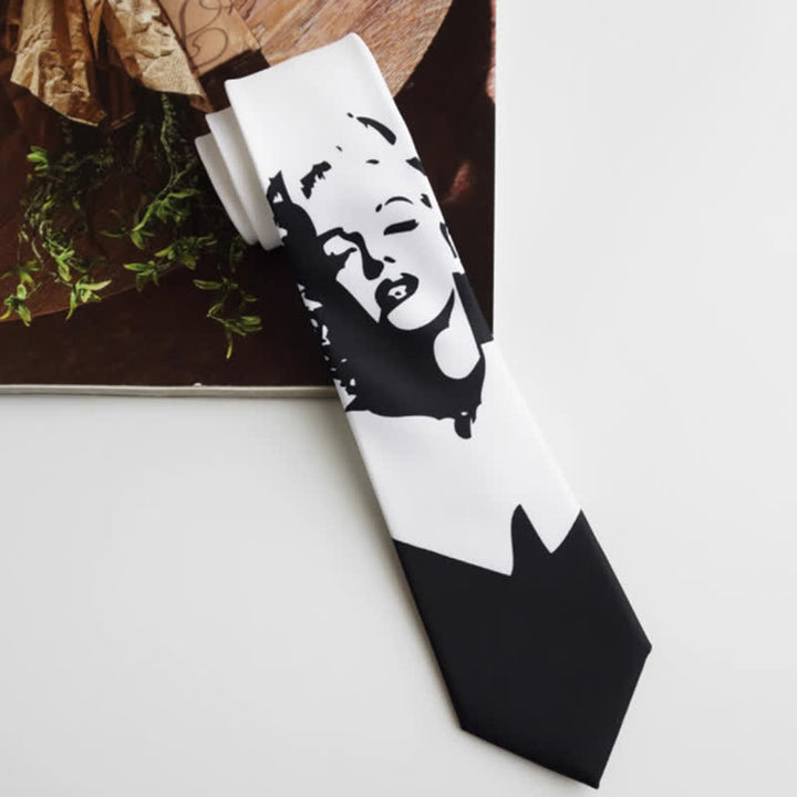 Cravatta da uomo stampata Monroe bianca e nera