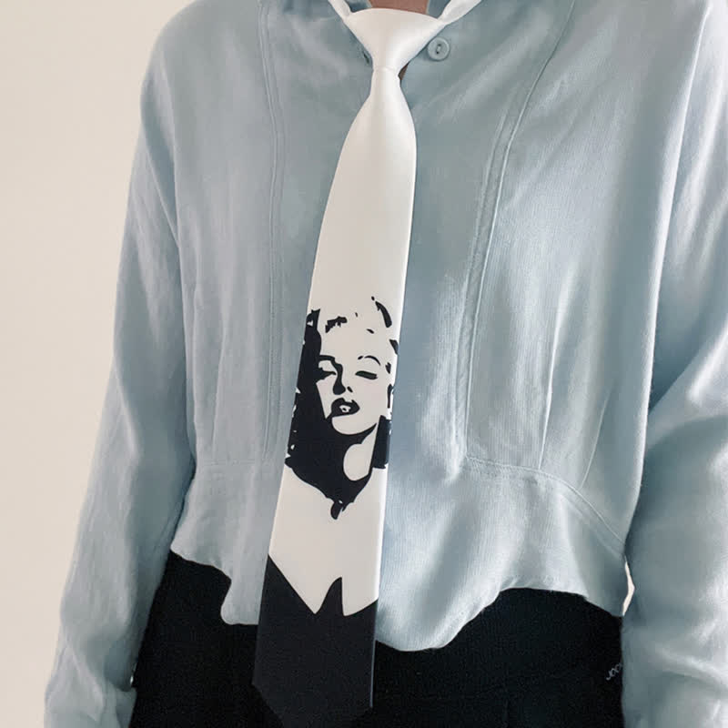 Cravatta da uomo stampata Monroe bianca e nera
