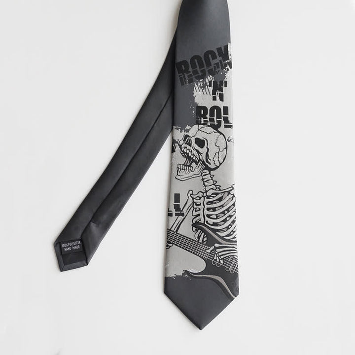 Cravatta da uomo con teschio grigio scuro stile rock punk