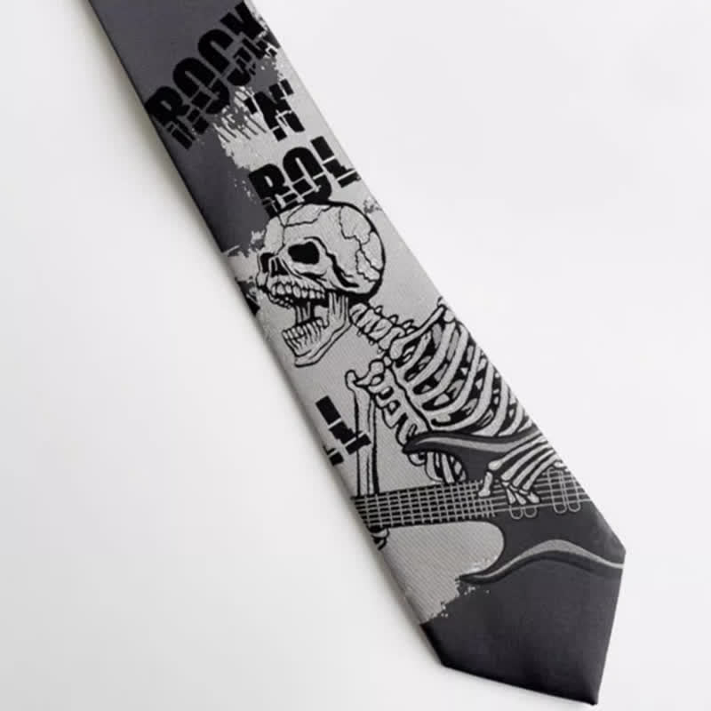 Cravatta da uomo con teschio grigio scuro stile rock punk